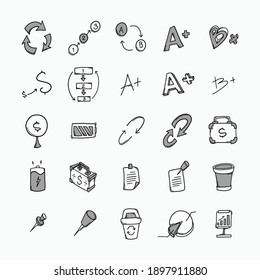 Business vector doodle icons set. Drawing sketch illustration hand drawn line.