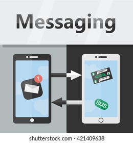 Business vector flat concept of messaging between users by phones