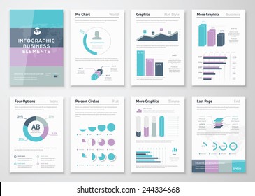 Business vector graphics for modern creative infographics. Big set of modern infographic vector elements for web, print, magazine, flyer, brochure, media, marketing and advertising concepts.