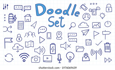 Business vector hand drawn doodles element related to startup. Set of hand drawn fresh tech company symbols and icons