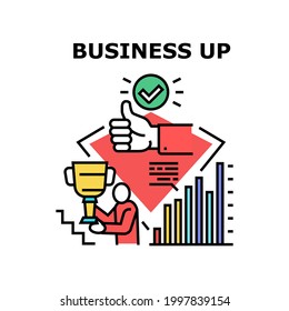 Concepto de icono de vectores de Business Up. Crecimiento, Beneficios Financieros E Indicadores, Logro De Objetivos Satisfactorios Y Establecimiento De Asociaciones. Ilustración De Color De Ocupación Y Gestión Profesional
