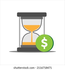 Business vector icon. Financial invest fund, revenue increase, income growth, budget plan concept. Hourglass and coin with dollar sign. Vector illustration.