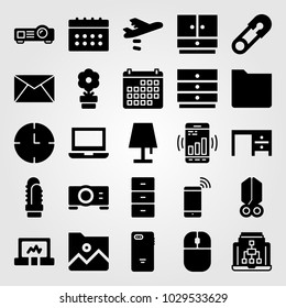 Business vector icon set. airplane, mouse, flower and smartphone