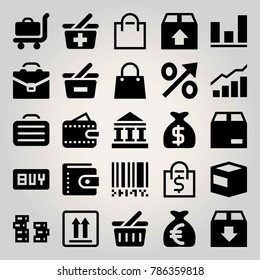 Business vector icon set. bag, shopping basket, coin and brief