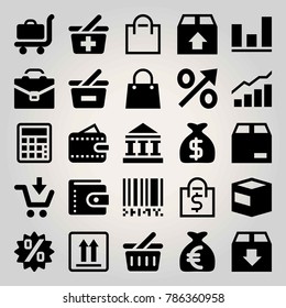 Business vector icon set. bag, money bag, cart and brief