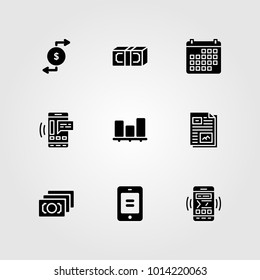 Business vector icon set. bar chart, dollar, money and calendar
