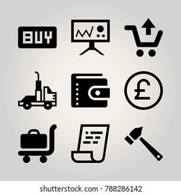 Business vector icon set. blackboard, pound sterling, wallet and presentation