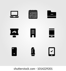 Business vector icon set. building, tablet, calendar and folder