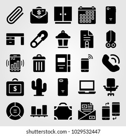 Business vector icon set. cabinet, desk, bar chart and calendar