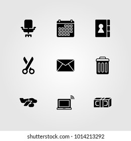 Business vector icon set. calendar, money, phonebook and trash
