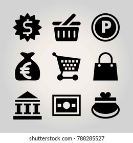 Business vector icon set. cart, bag, parking and shopping cart