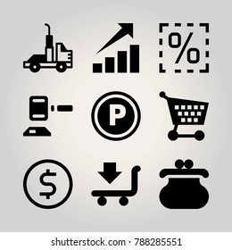 Business vector icon set. cart, shopping cart, percentage and truck