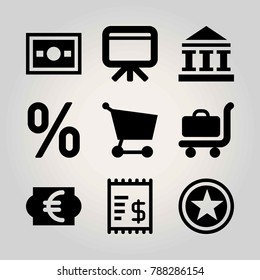 Business vector icon set. cart, persentage, luggage and invoice