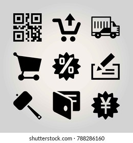 Business vector icon set. cart, truck, check and scan