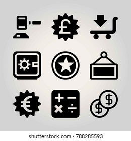 Business vector icon set. coin, auction, pound and cart