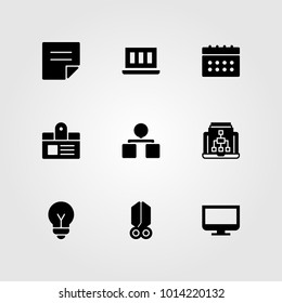 Business vector icon set. computer, light bulb, calendar and scissors