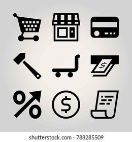 Business vector icon set. dollar, coin, trolley and house