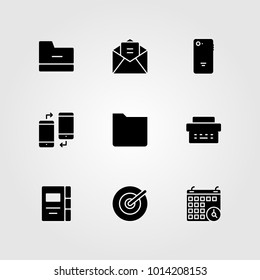 Business vector icon set. folder, type writter, address book and smartphone