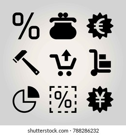 Business vector icon set. money, pie chart, percentage and euro