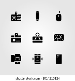 Business vector icon set. paperclip, high lighter, smartphone and mouse