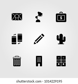 Business vector icon set. pencil, briefcase, trash and lamp