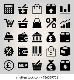 Business vector icon set. persentage, analytics, calculator and package