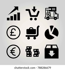 Business vector icon set. pie chart, briefcase, chart and pound sterling