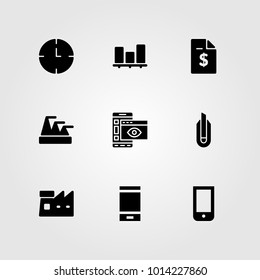 Business vector icon set. pyramid chart, contract, smartphone and bar chart