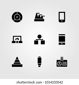 Business vector icon set. pyramid chart, high lighter, id card and organization