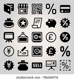 Business vector icon set. sign, money, scan and wallet