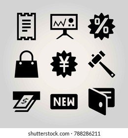 Business vector icon set. sign, cash, dollar and hammer