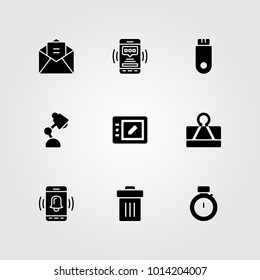 Business vector icon set. smartphone, pendrive, lamp and desk lamp