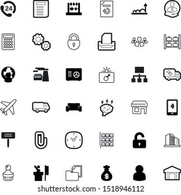 business vector icon set such as: sale, sketch, save, microphone, intelligence, market, face, 24h, hours, speak, financial, attachment, airliner, payments, baggage, lifestyle, sack, aircraft, wallet