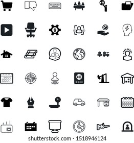 business vector icon set such as: around, container, t-shirt, workspace, certificate, jack, rounded, basket, video, reataurant, lightbulb, calligraphy, pie, fitness, retention, date, mail, team