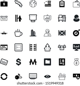 business vector icon set such as: desktop, balance, payroll, saving, economic, check, access, crypto, planet, trailer, retail, together, climb, easy, drop, case, purse, target, binder, downward