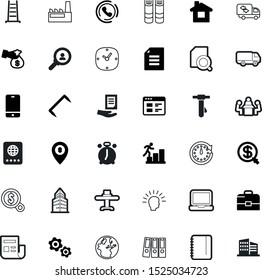 business vector icon set such as: progress, macro, certificate, geo, cafe, certified, pad, diary, infographic, focus, motion, stapler, immigration, handle, suitcase, lens, apartment, id, pollution