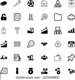 business vector icon set such as: jack, frame, salary, ladder, identity, member, city, storage, pile, give, fi, mortgage, stair, agreement, client, invoice, giving, focus, storefront, unlock