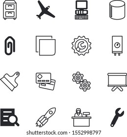 business vector icon set such as: technical, code, appliance, template, lupe, server, post, cash, hotel, receptionist, box, aircraft, bright, air, circle, check, electric, desk, teamwork, monitor