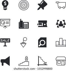 business vector icon set such as: communicate, architecture, downturn, home, public, crisis, studying, template, trend, facade, shouting, stairs, staff, website, audio, magnet, growing, trolley