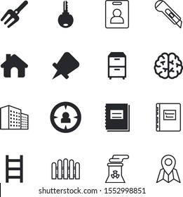 business vector icon set such as: identity, door, barrier, long, competition, mark, bookmark, set, storage, computer, safe, drawer, fork, creativity, fence, energy, administrative, organize