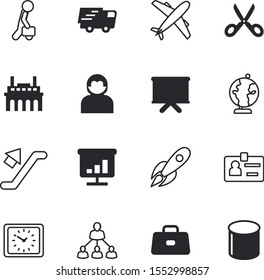 business vector icon set such as: template, id, smoke, van, scissors, salon, economy, car, airline, clinic, table, alarm, stairs, day, pipeline, leadership, cutting, company, logistics, shuttle