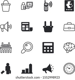 business vector icon set such as: contract, brief, presentation, landscape, mind, line, histogram, plan, plant, minute, ore, growing, trumpet, energy, smart, sound, helmet, id, stopwatch, creative