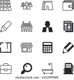 business vector icon set such as: delete, pay, project, attractive, felt, layout, coin, binder, elements, sport, focus, blank, cover, bookkeeping, active, portrait, science, luggage, folder, glass