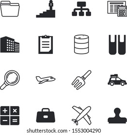 business vector icon set such as: folders, search, chemical, stamp, survey, stairs, checkmark, optical, paperwork, pyramid, teamwork, residential, container, baggage, notebook, questionnaire, study