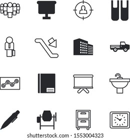 business vector icon set such as: economy, built, tactic, wheel, number, townhouse, advertisement, knowledge, lift, industry, audience, books, automobile, buildings, floor, coach, internet, search