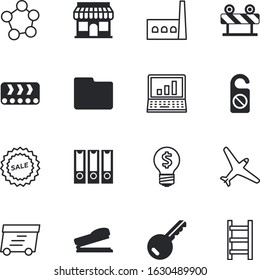 business vector icon set such as: sticker, medicine, stop, quiet, monitor, confetti, infographic, buy, robotic, plane, badge, handy, key, online, binder, sky, stairway, striped, inspiration, ribbon