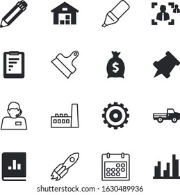 business vector icon set such as: operator, info, manufacturing, pollution, calculator, staff, personnel, american, bar, notebook, ledger, demographic, subject, urban, shuttle, factory, table, ship