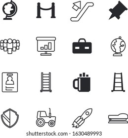 business vector icon set such as: single, construction, binder, profile, farmer, escalator, stair, index, organization, guard, bag, mark, decoration, up, padlock, analysis, barrier, future, machinery