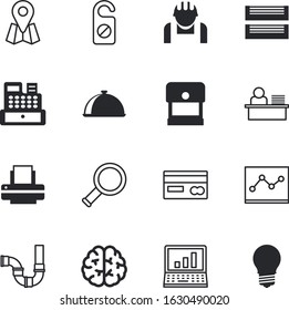 business vector icon set such as: rest, plan, analysis, hotel, workman, counter, send, repairman, silver, engineer, chart, clerk, magnify, purchase, navigation, banking, order, digital, screen