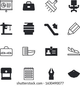 business vector icon set such as: ergonomic, commercial, computer, fax, bulb, verification, navigation, armchair, transport, documents, departure, paperwork, engineering, front, scanner, stationery